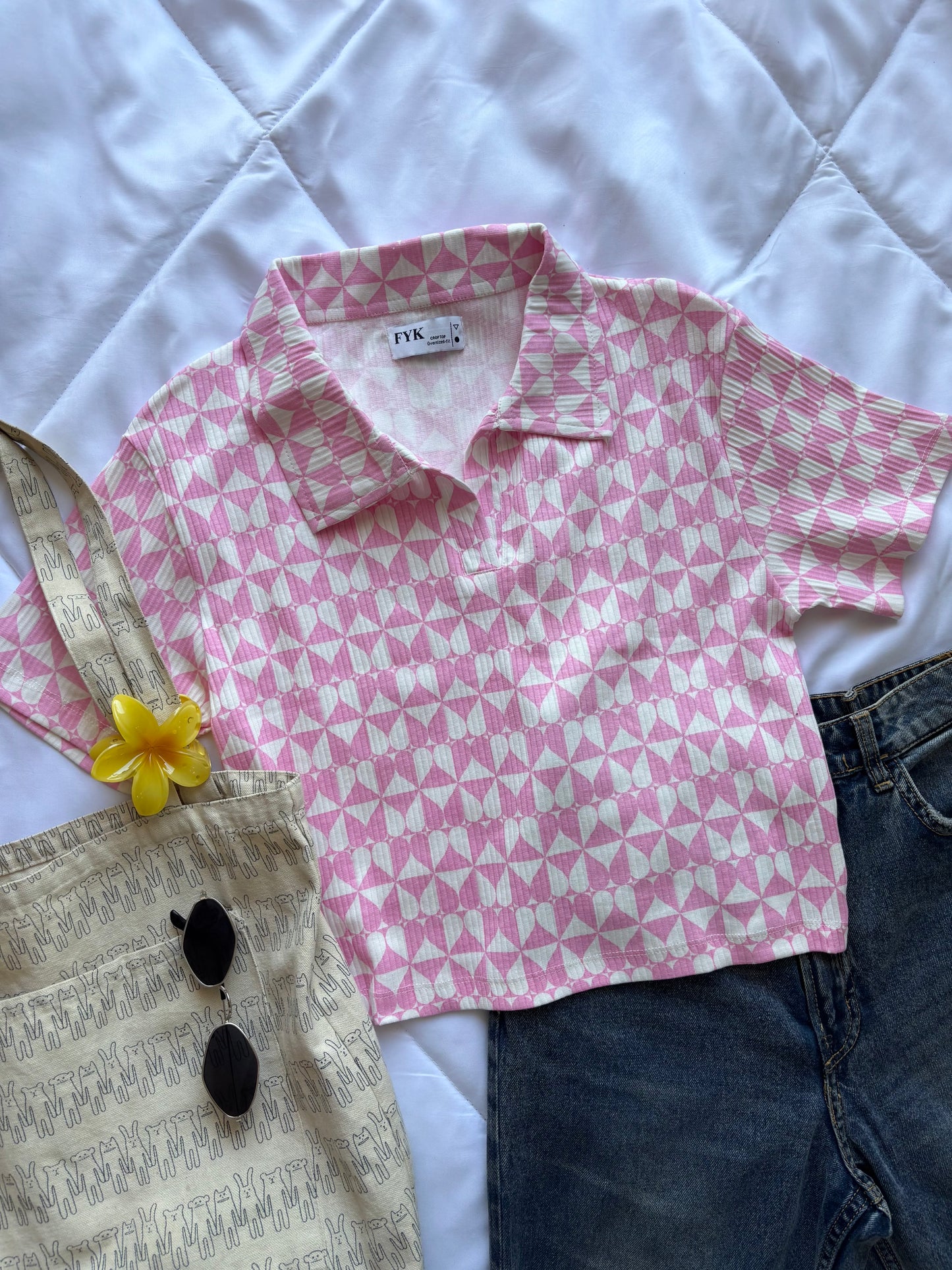 Pink Oversized Crop T-shirt