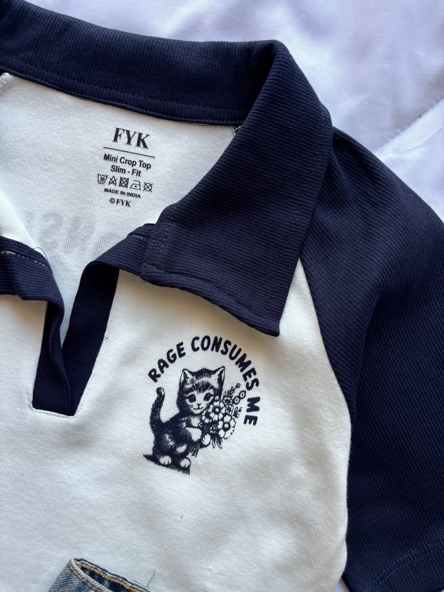 Dark Blue Kitty Crop T-shirt