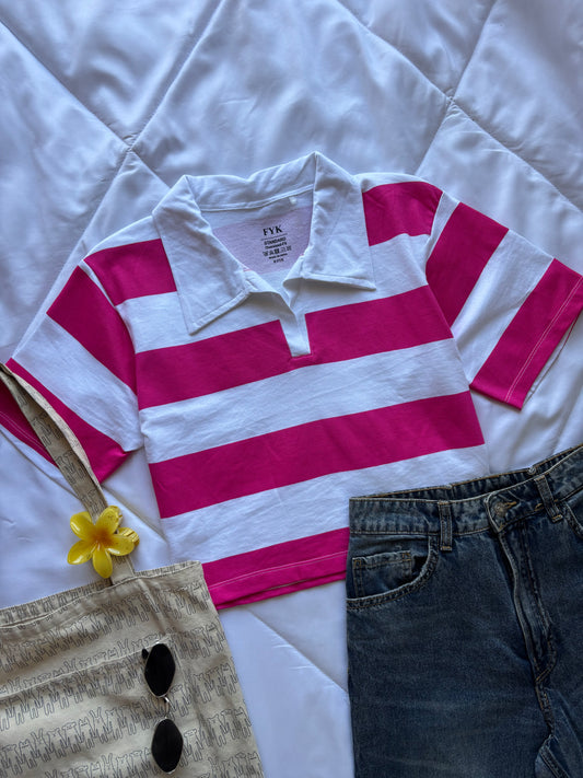 Pink Striped Oversized Crop T-shirt (Copy)