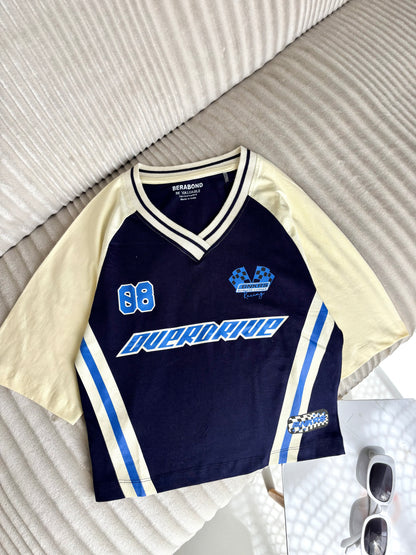 Crop Oversized Sports Varsity T-Shirt