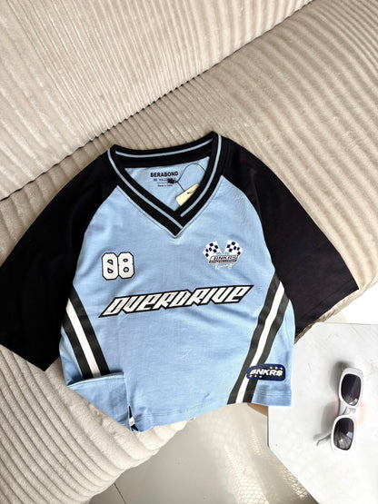 Crop Oversized Sports Varsity T-Shirt