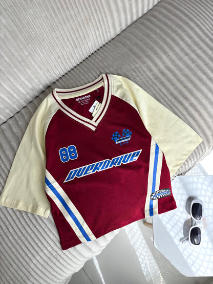 Crop Oversized Sports Varsity T-Shirt