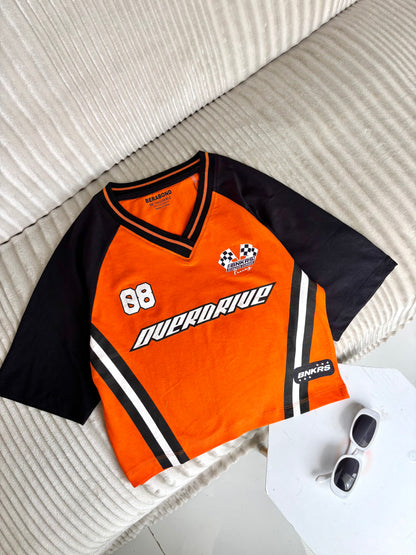 Crop Oversized Sports Varsity T-Shirt