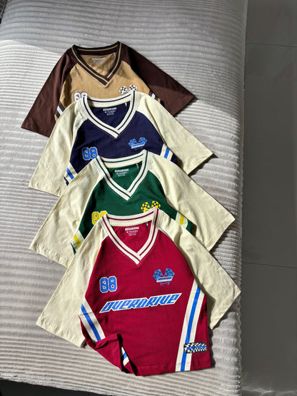 Crop Oversized Sports Varsity T-Shirt