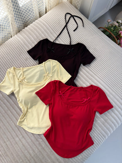 Coquette Bow Built-in Bra Tops