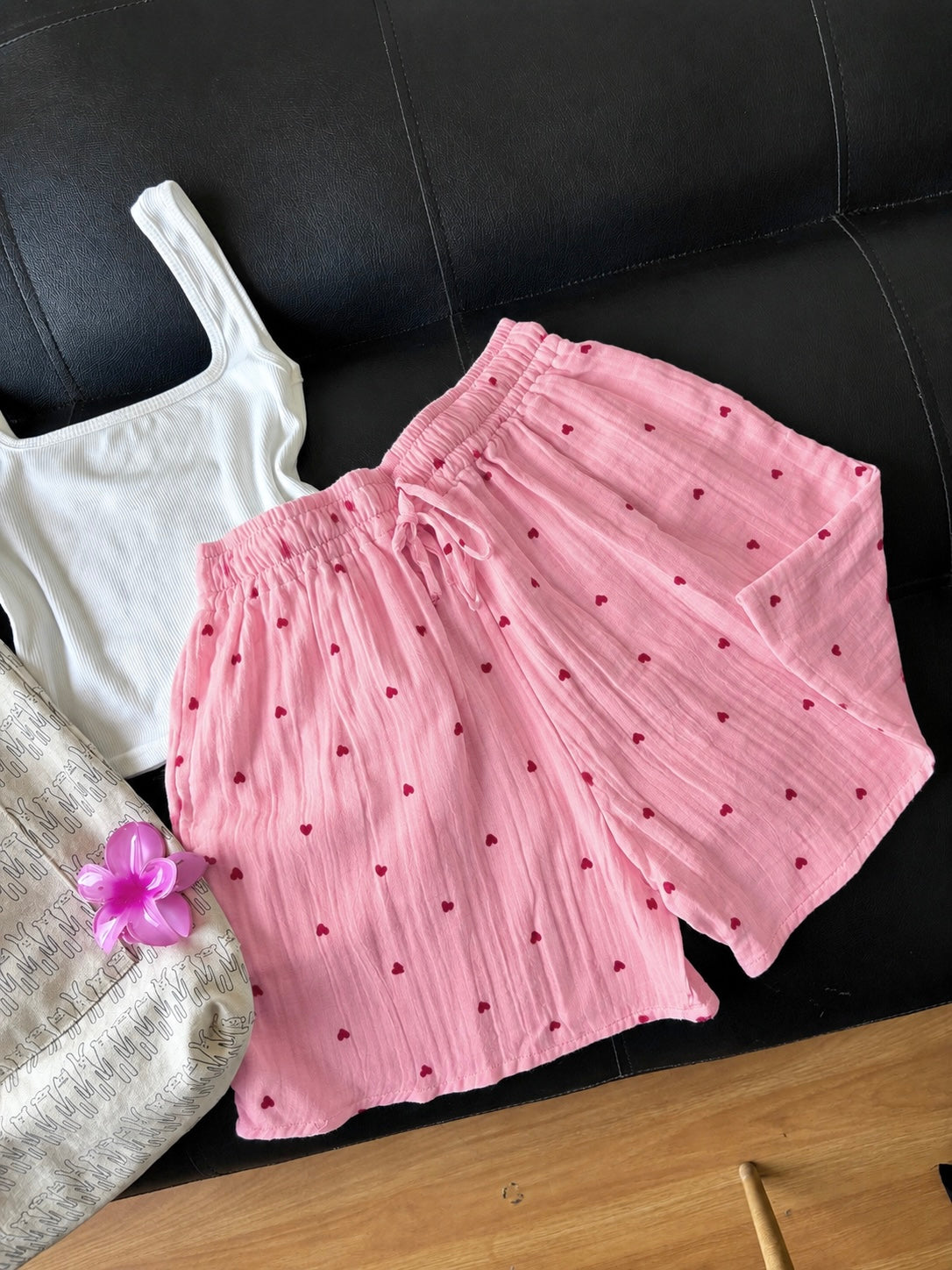 Pink Heart Mul Cotton Shorts