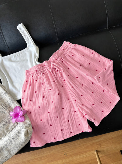 Pink Heart Mul Cotton Shorts