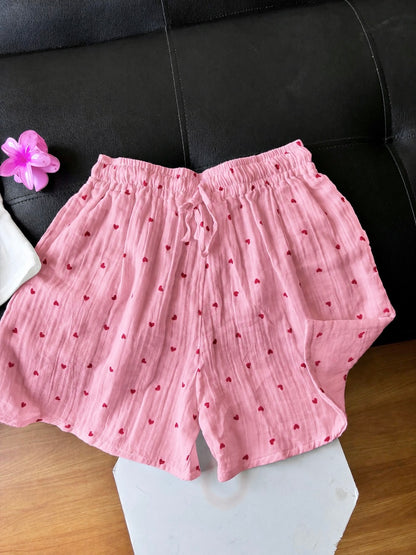 Pink Heart Mul Cotton Shorts