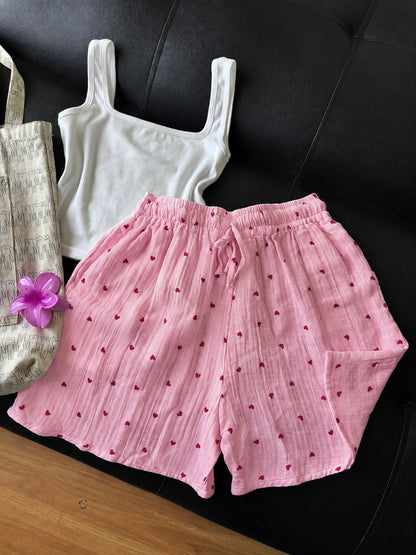 Pink Heart Mul Cotton Shorts