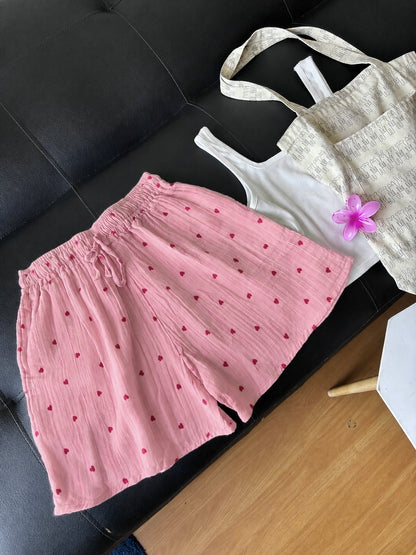 Pink Heart Mul Cotton Shorts