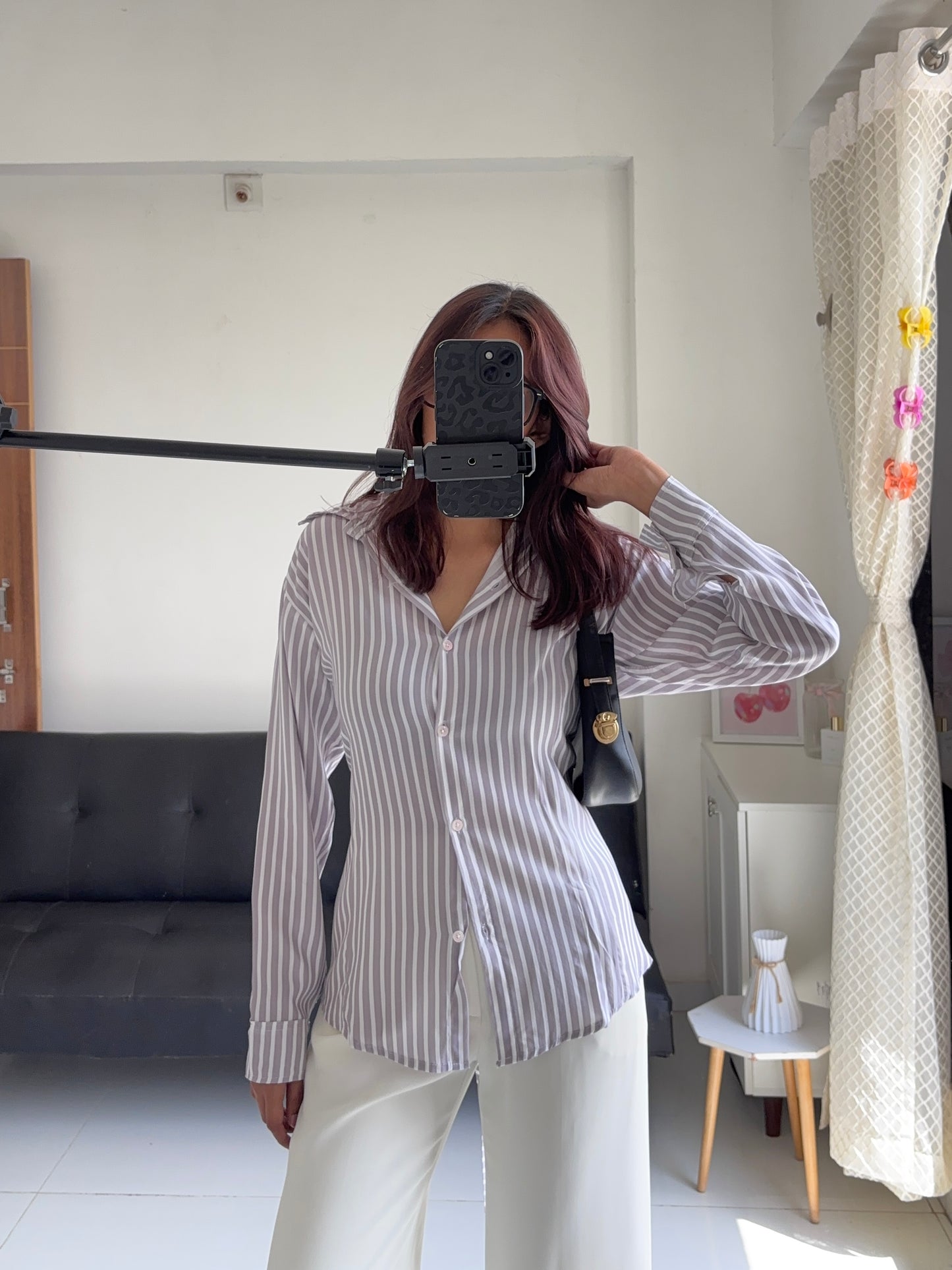 Greyish Beige Fitted Shirt (Corset back)