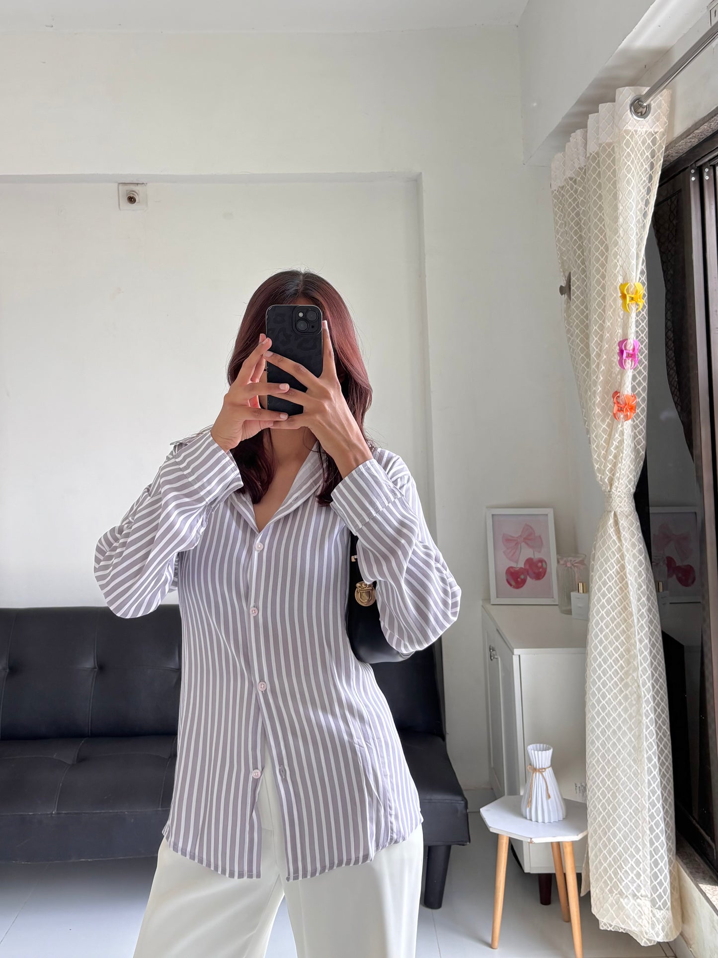 Greyish Beige Fitted Shirt (Corset back)