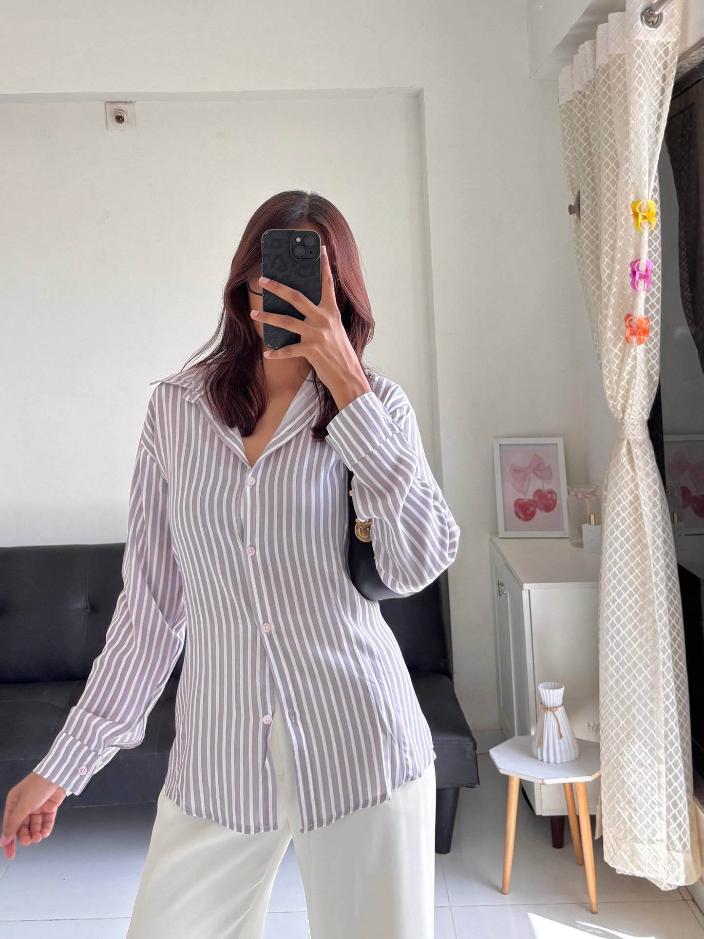 Greyish Beige Fitted Shirt (Corset back)