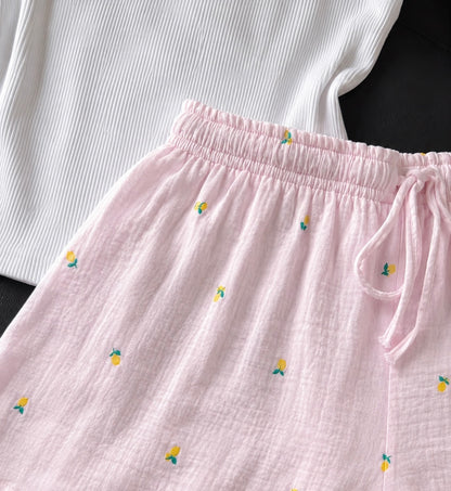 Baby Pink Lemon Mul Cotton Shorts