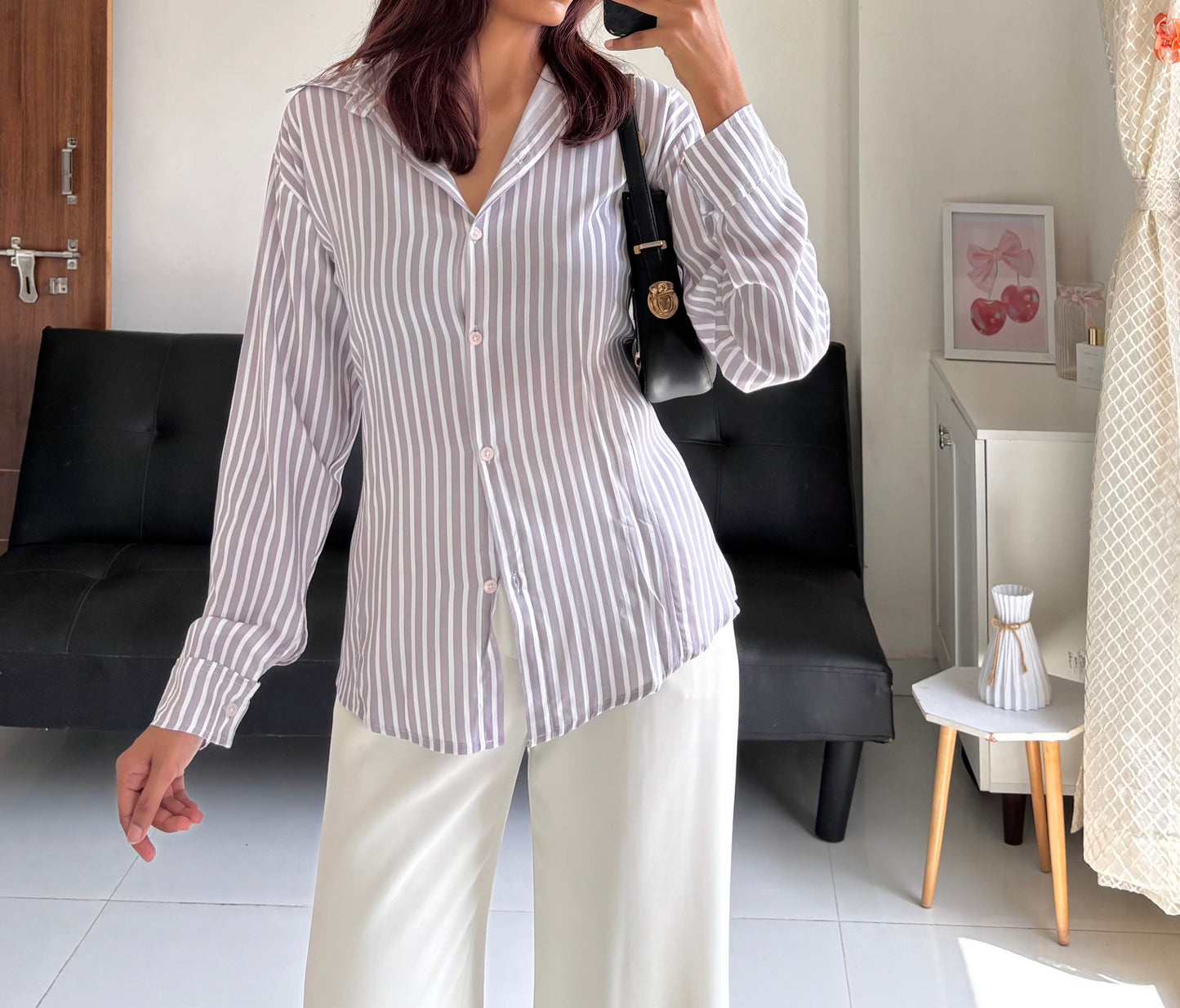 Greyish Beige Fitted Shirt (Corset back)