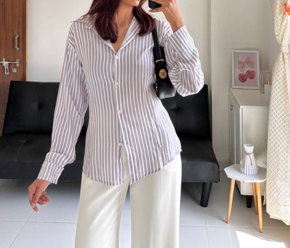 Greyish Beige Fitted Shirt (Corset back)