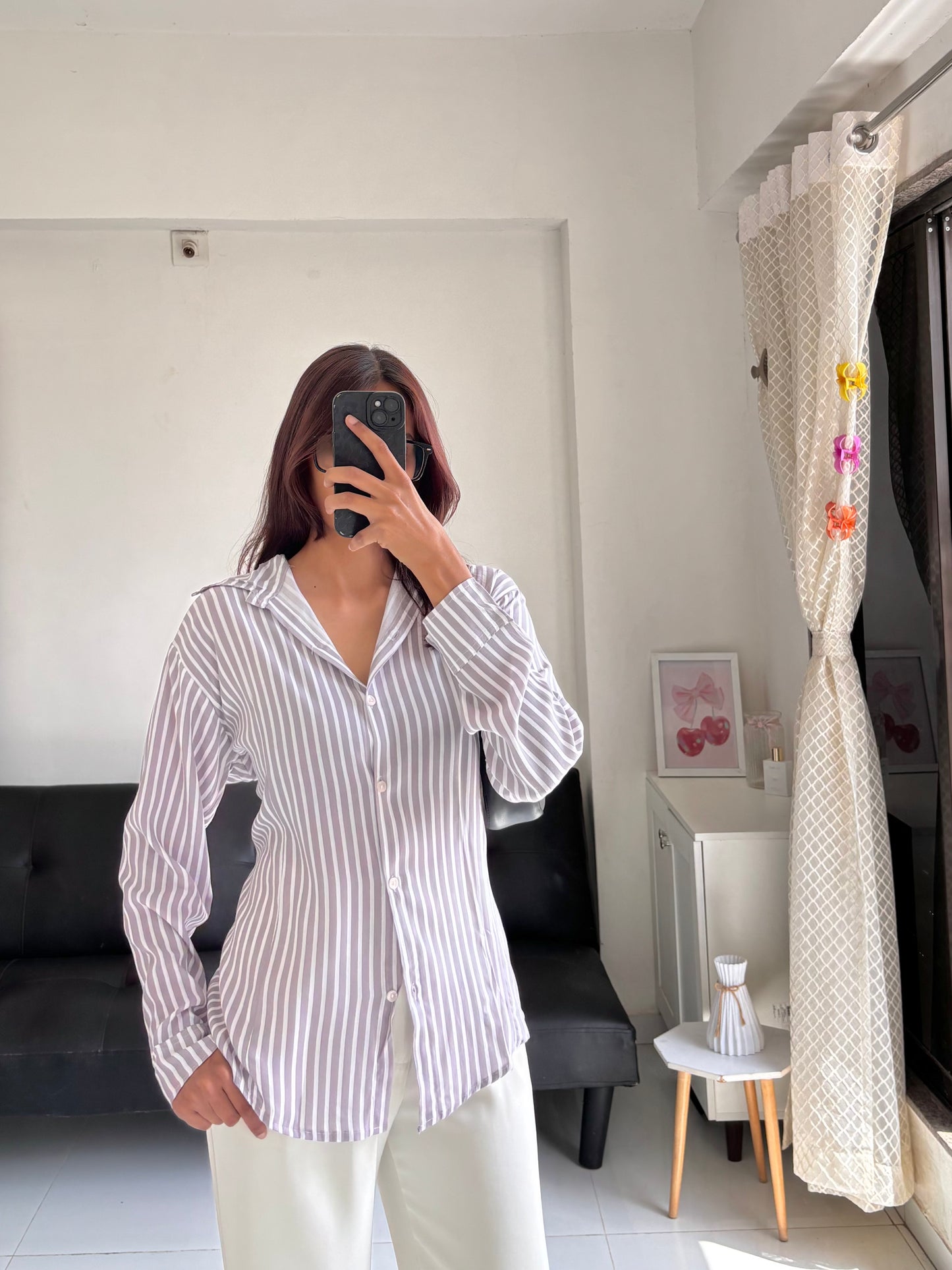 Greyish Beige Fitted Shirt (Corset back)