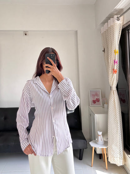 Greyish Beige Fitted Shirt (Corset back)