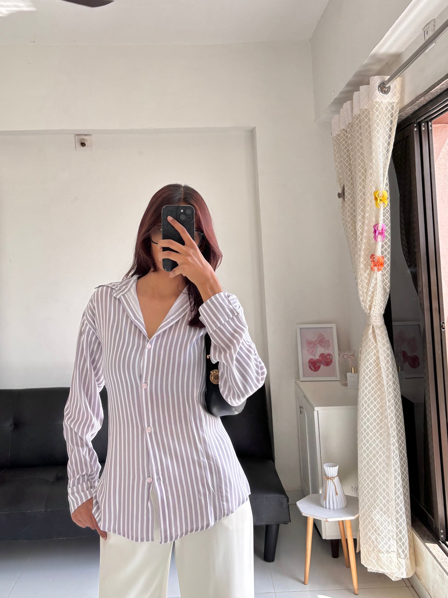 Greyish Beige Fitted Shirt (Corset back)