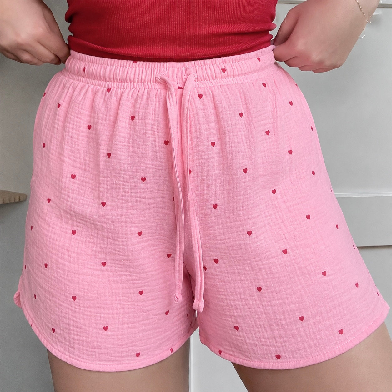 Pink Heart Mul Cotton Shorts