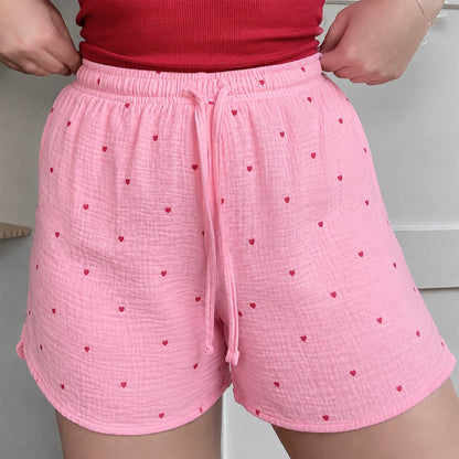 Pink Heart Mul Cotton Shorts