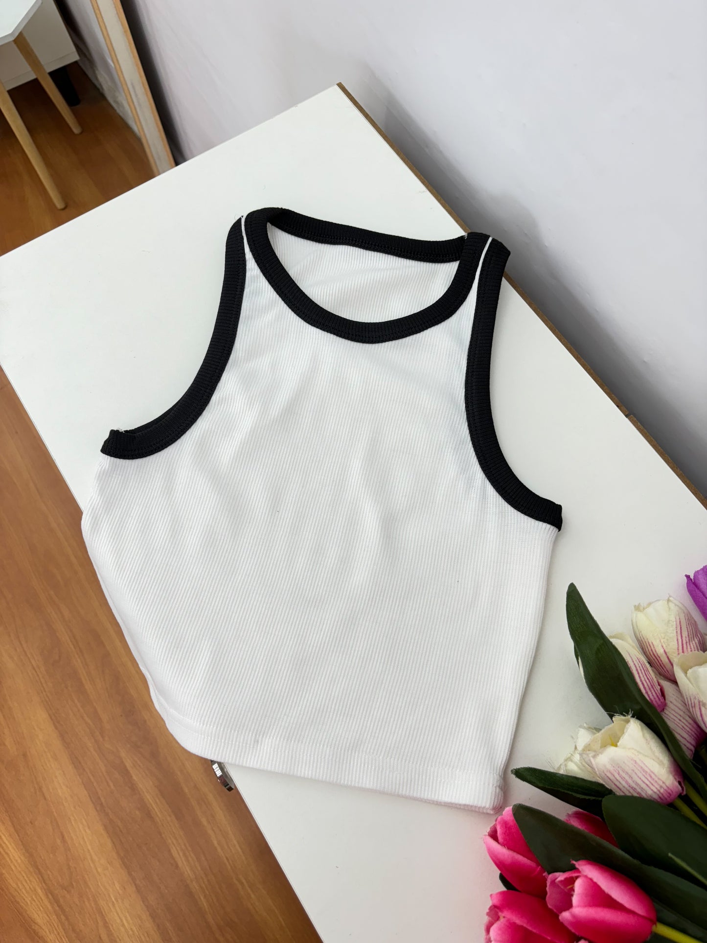 White Contrast Tank Top For Women