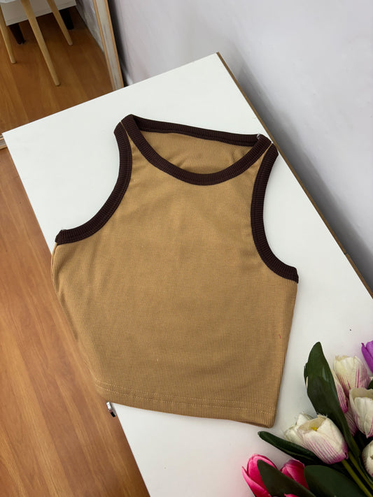 Cream Contrast Tank Top For Women