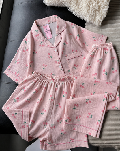 Pink Cherry 3 Piece Night Suit