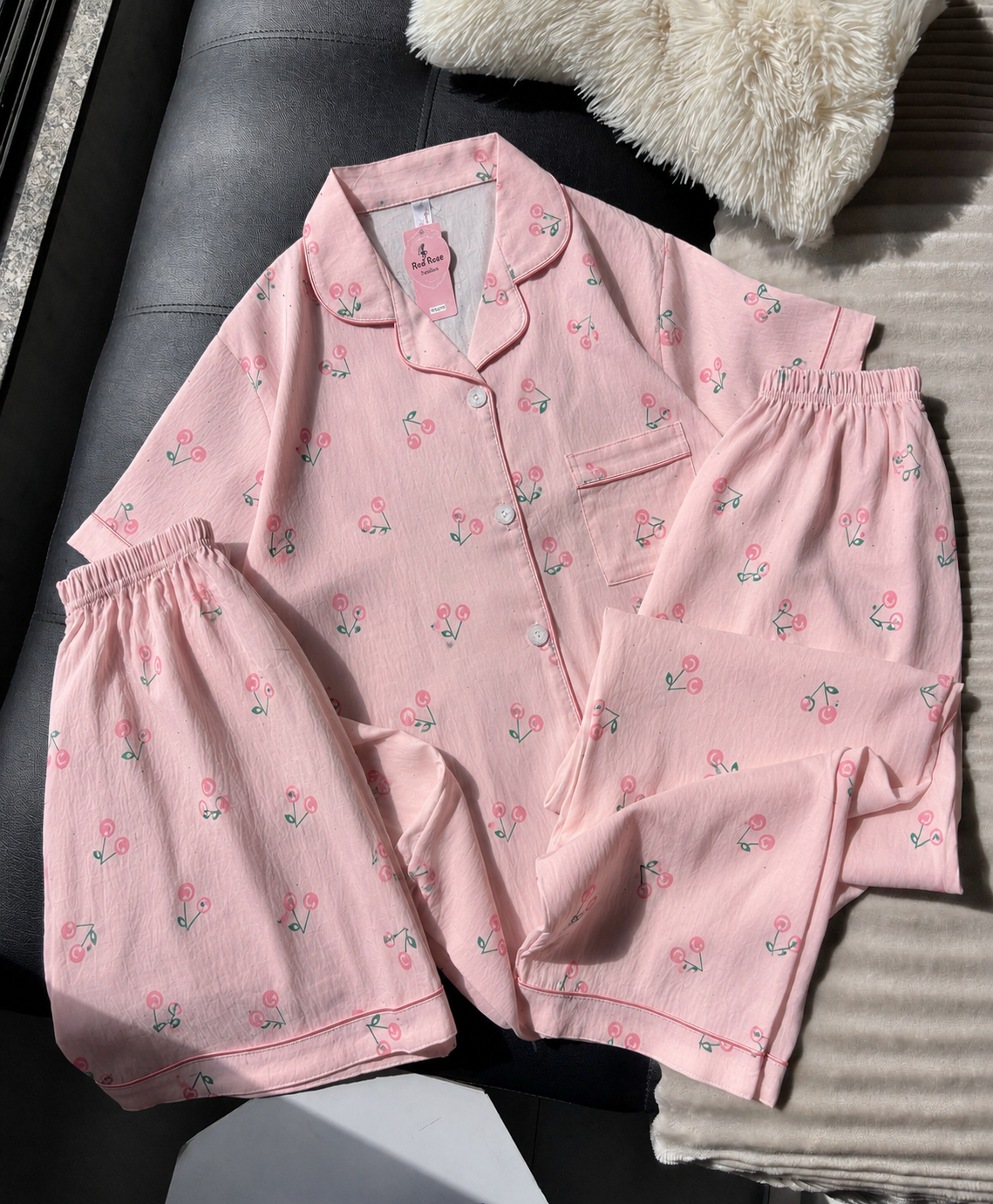 Pink Cherry 3 Piece Night Suit