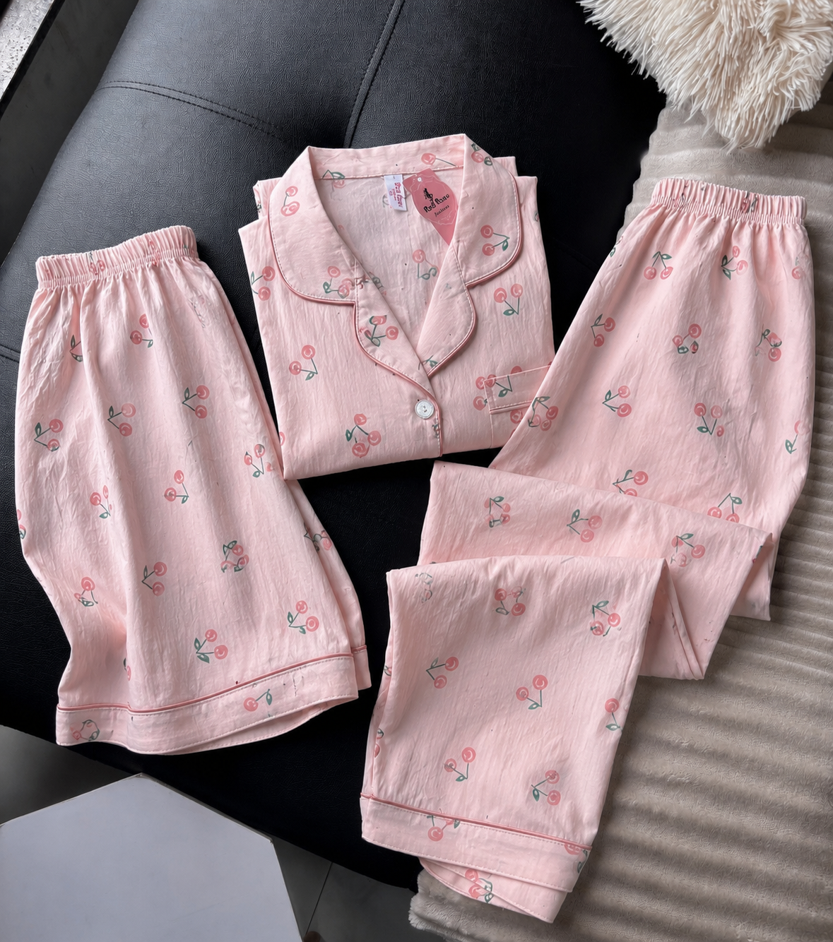Pink Cherry 3 Piece Night Suit