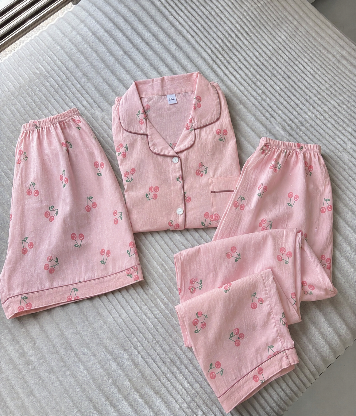 Pink Cherry 3 Piece Night Suit