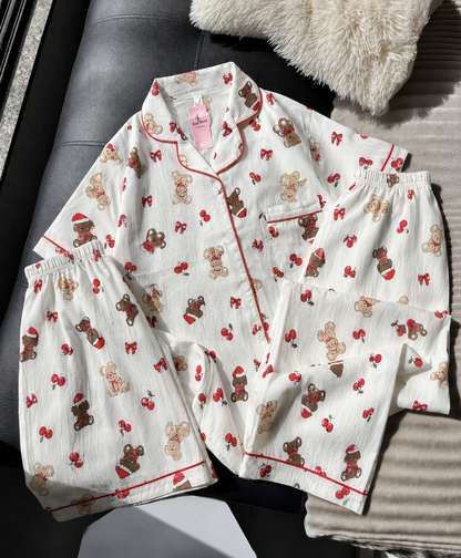 Cherry Teddy 3 Piece Night Suit