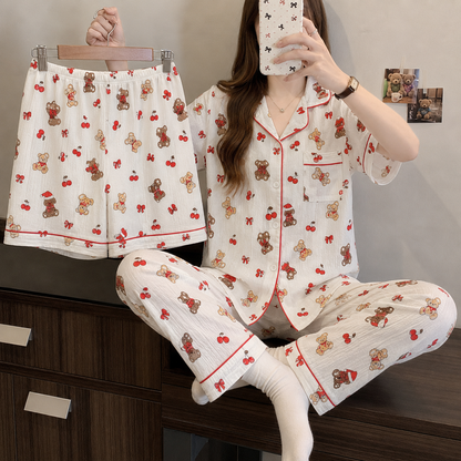 Cherry Teddy 3 Piece Night Suit