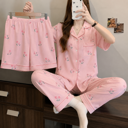 Pink Cherry 3 Piece Night Suit