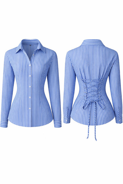Blue Fitted Shirt (Corset back)