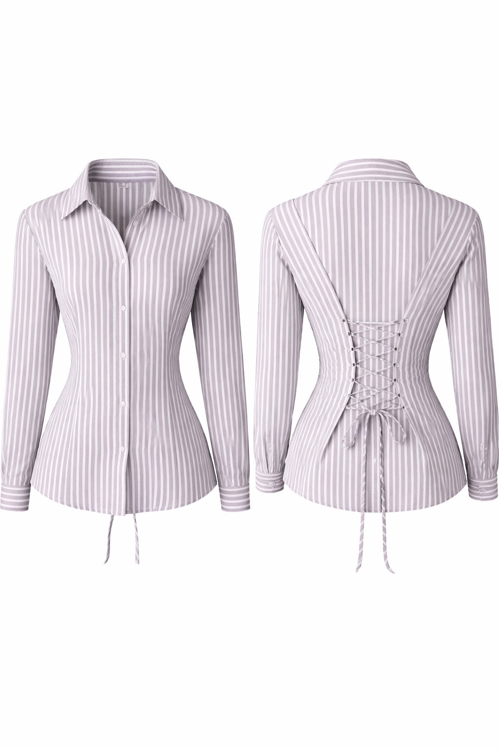 Greyish Beige Fitted Shirt (Corset back)