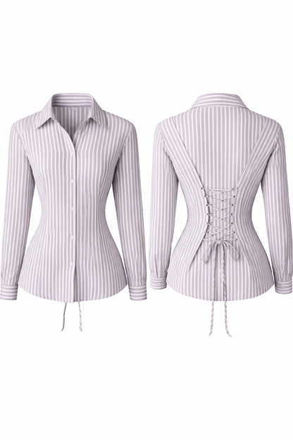 Greyish Beige Fitted Shirt (Corset back)