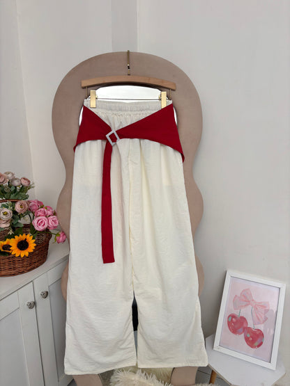 Off White Wide Leg Pants With Removable Belt