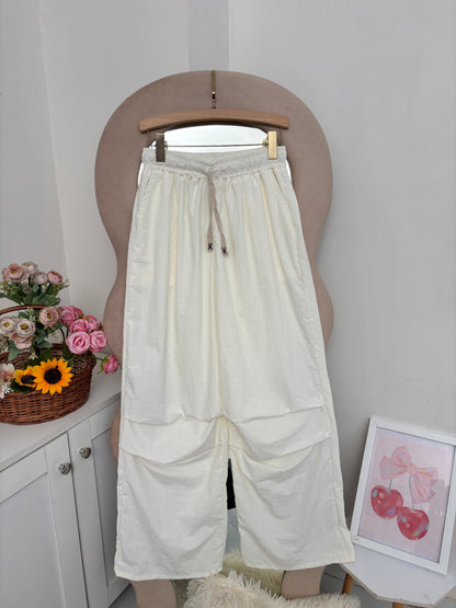 Off White Wide Leg Pants With Removable Belt