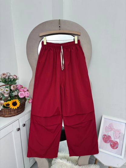 Red Wide Leg Pants With Removable Belt