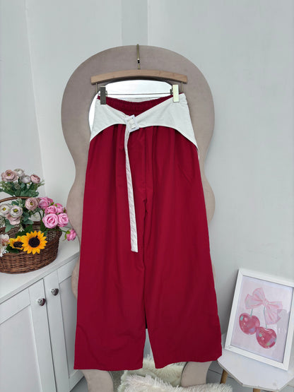 Red Wide Leg Pants With Removable Belt
