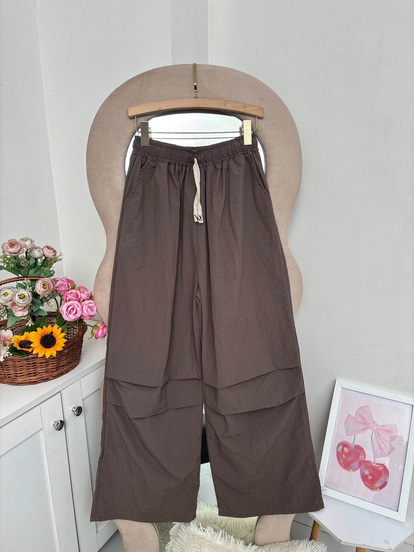 Mocha Brown Wide Leg Pants With Removable Belt