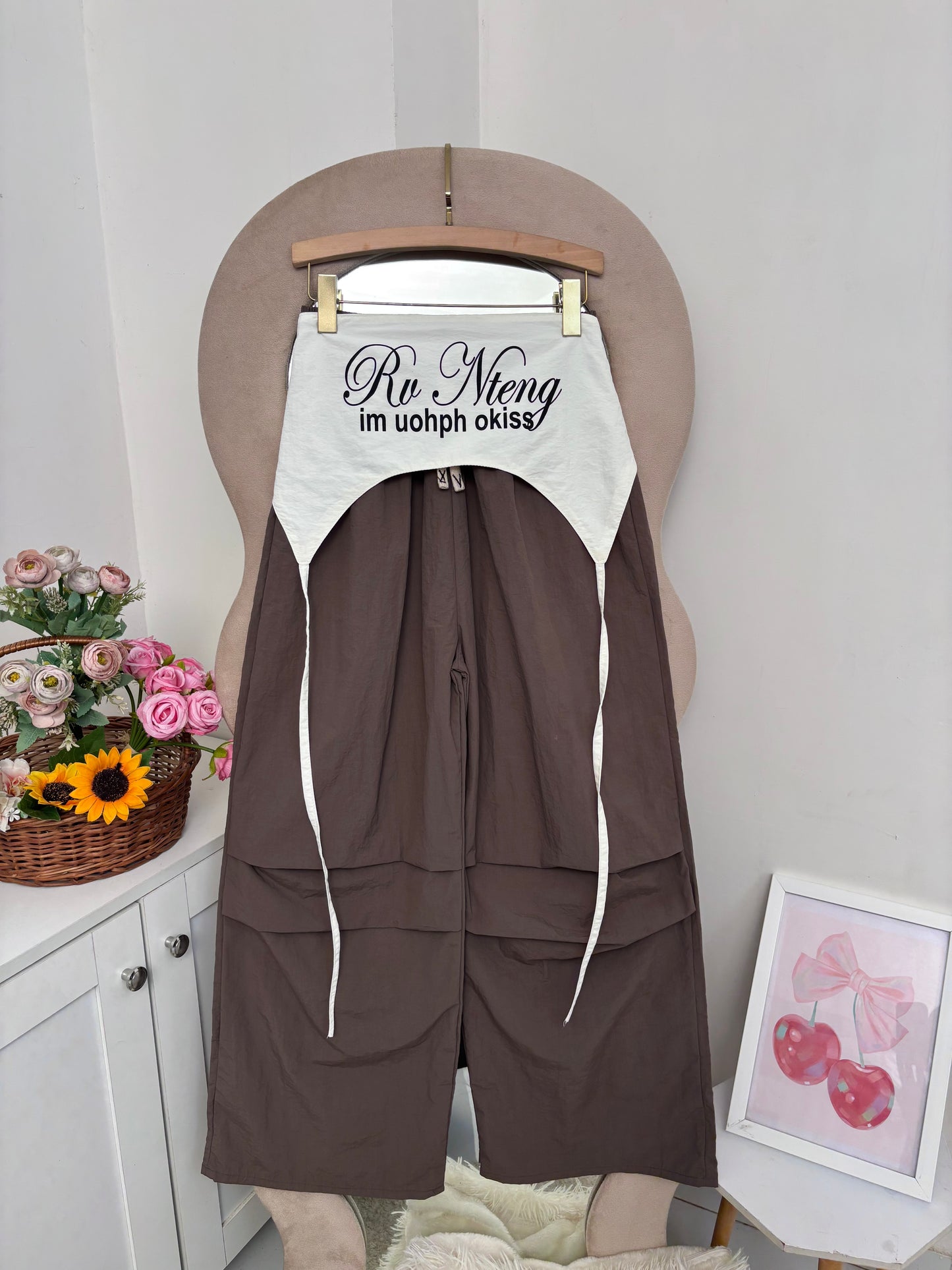 Mocha Brown Wide Leg Pants With Removable Belt
