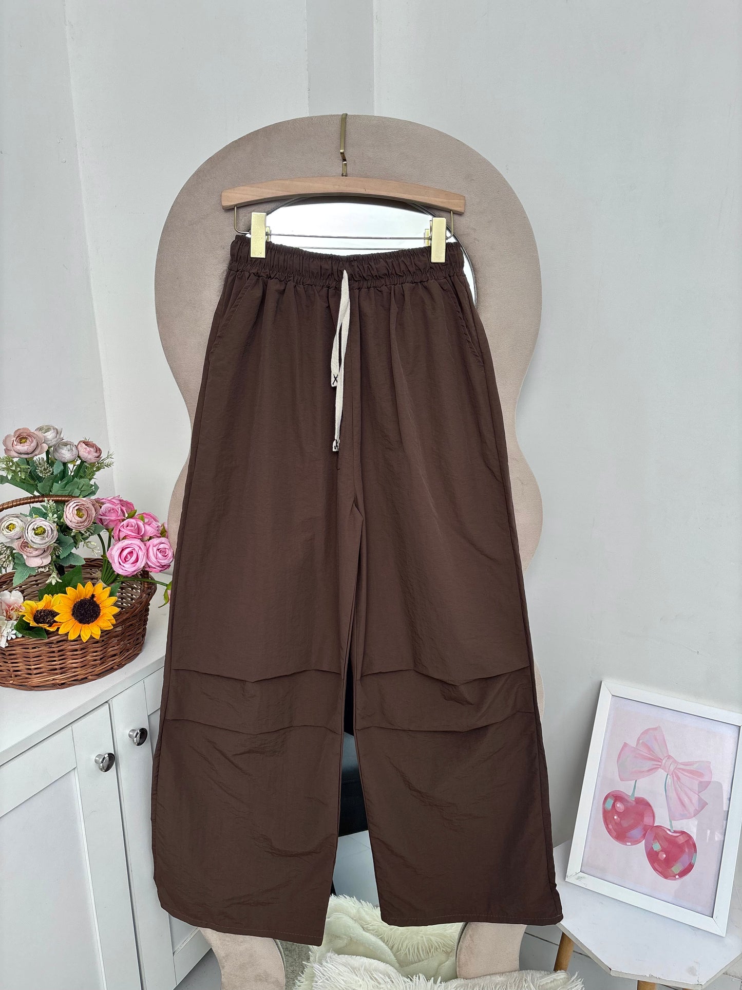 Choco Brown Wide Leg Pants With Removable Belt