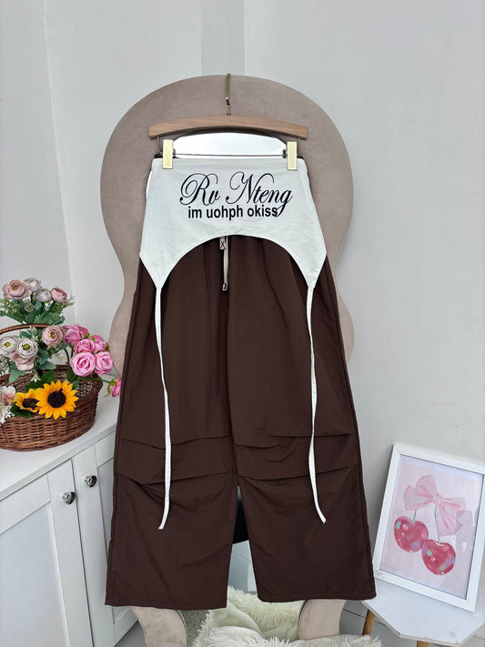 Choco Brown Wide Leg Pants With Removable Belt