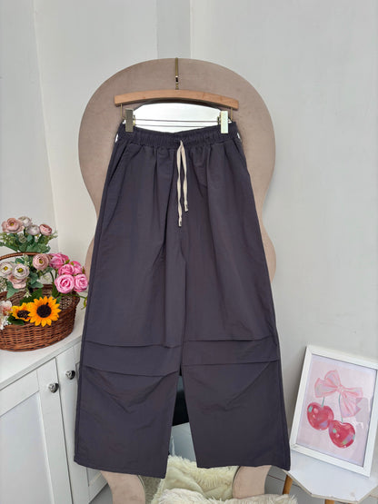 Grey Wide Leg Pants With Removable Belt