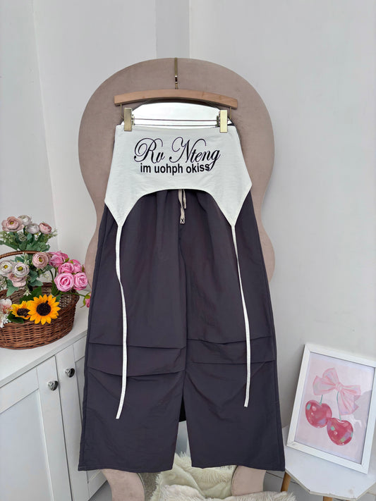 Grey Wide Leg Pants With Removable Belt