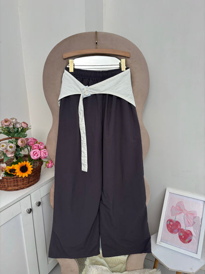 Grey Wide Leg Pants With Removable Belt