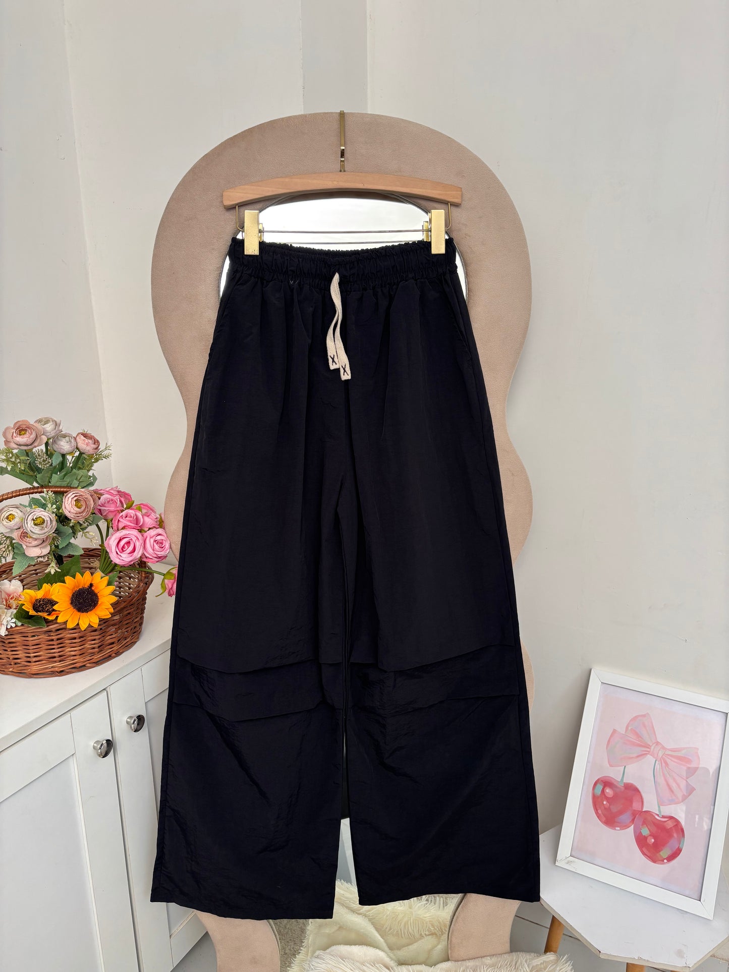 Black Wide Leg Pants With Removable Belt