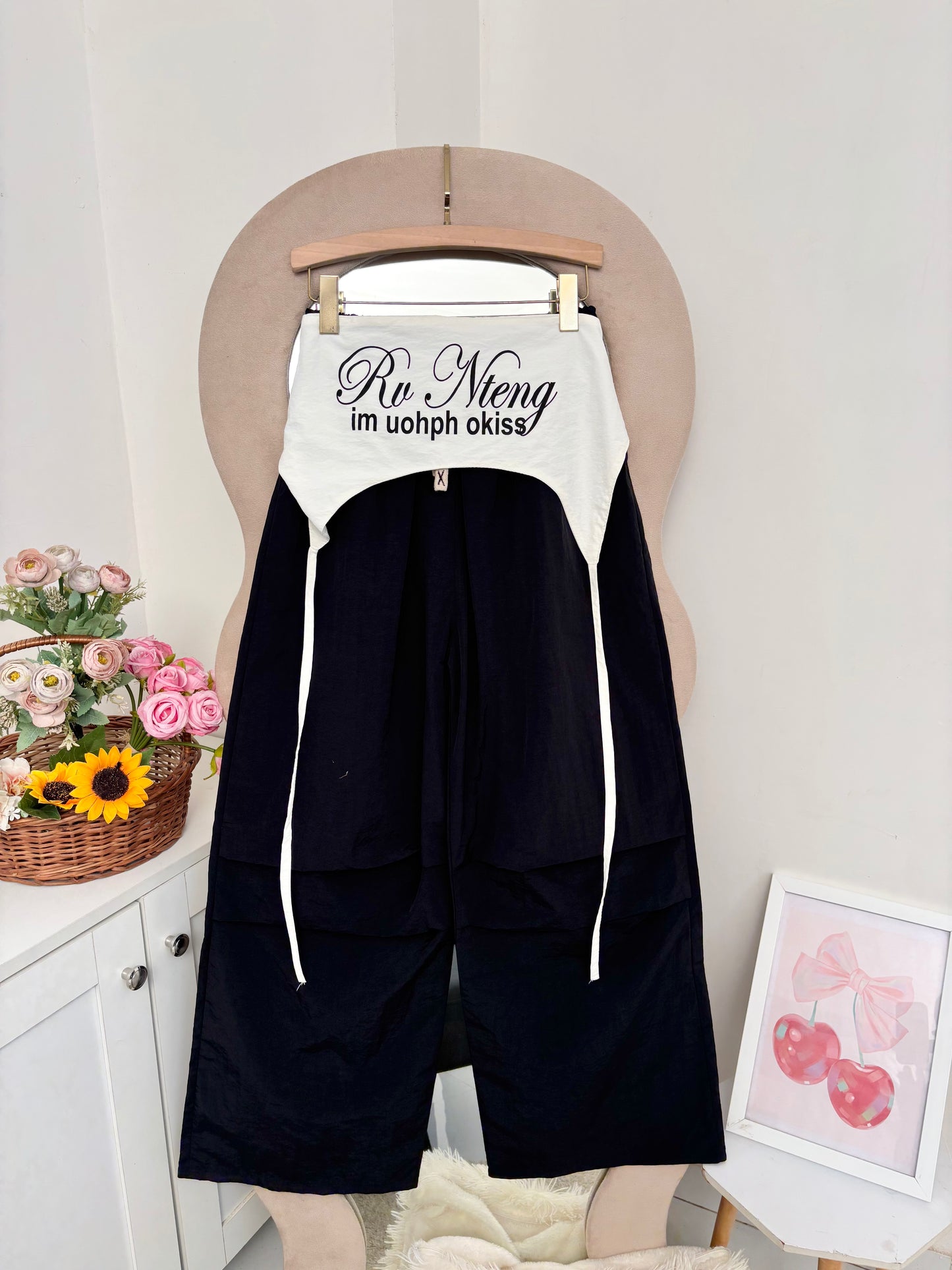 Black Wide Leg Pants With Removable Belt